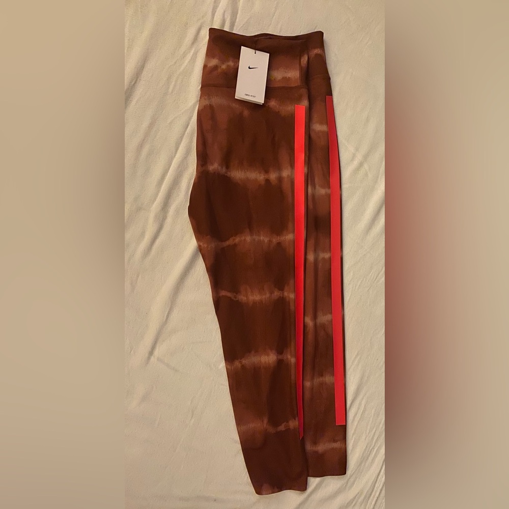 Nike Tie-Dye Brown Leggings with Red Stripe
